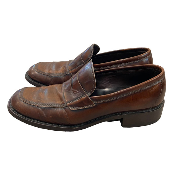 Prada Brown Leather Slip On Penny Loafers Men's 10.5 - Picture 1 of 9